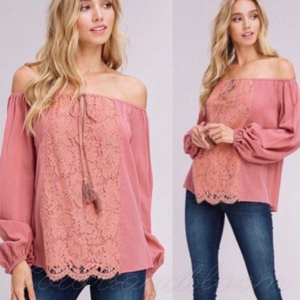 Lace Inset Off Shoulder Top